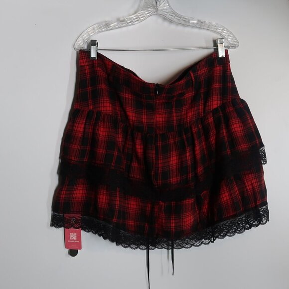 Romwe Women's Red Black Plaid Mini Skirt Goth Style School Girl Style XXL NWT - Picture 7 of 8